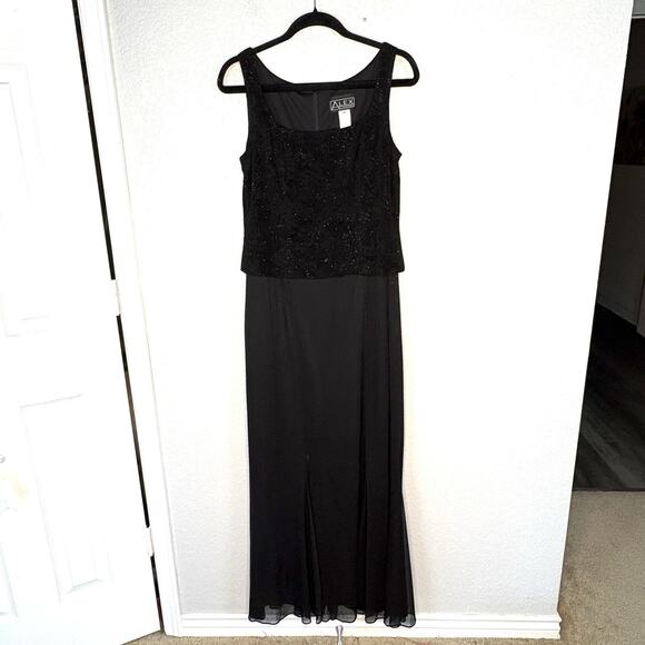 ALEX EVENINGS Gown And Jacket Shimmer Chiffon 2 PC SET Black Size 12 - Picture 4 of 10